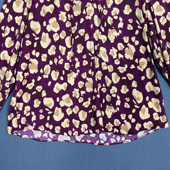 Nine West Top Women's XL Purple Beige Abstract Boat Neck Balloon Sleeve Blouse - Picture 4 of 16